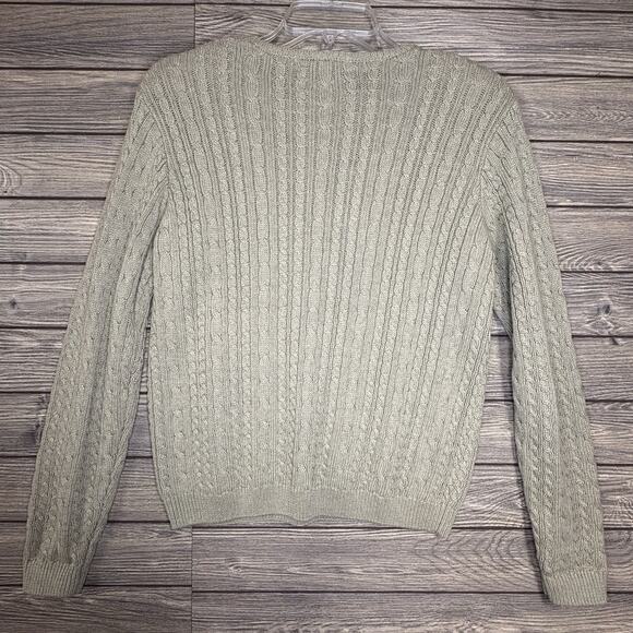 Wainscott Vintage Crewneck Cable Knit Sweater Olive Green Size Small 90s Chunky - Picture 7 of 8
